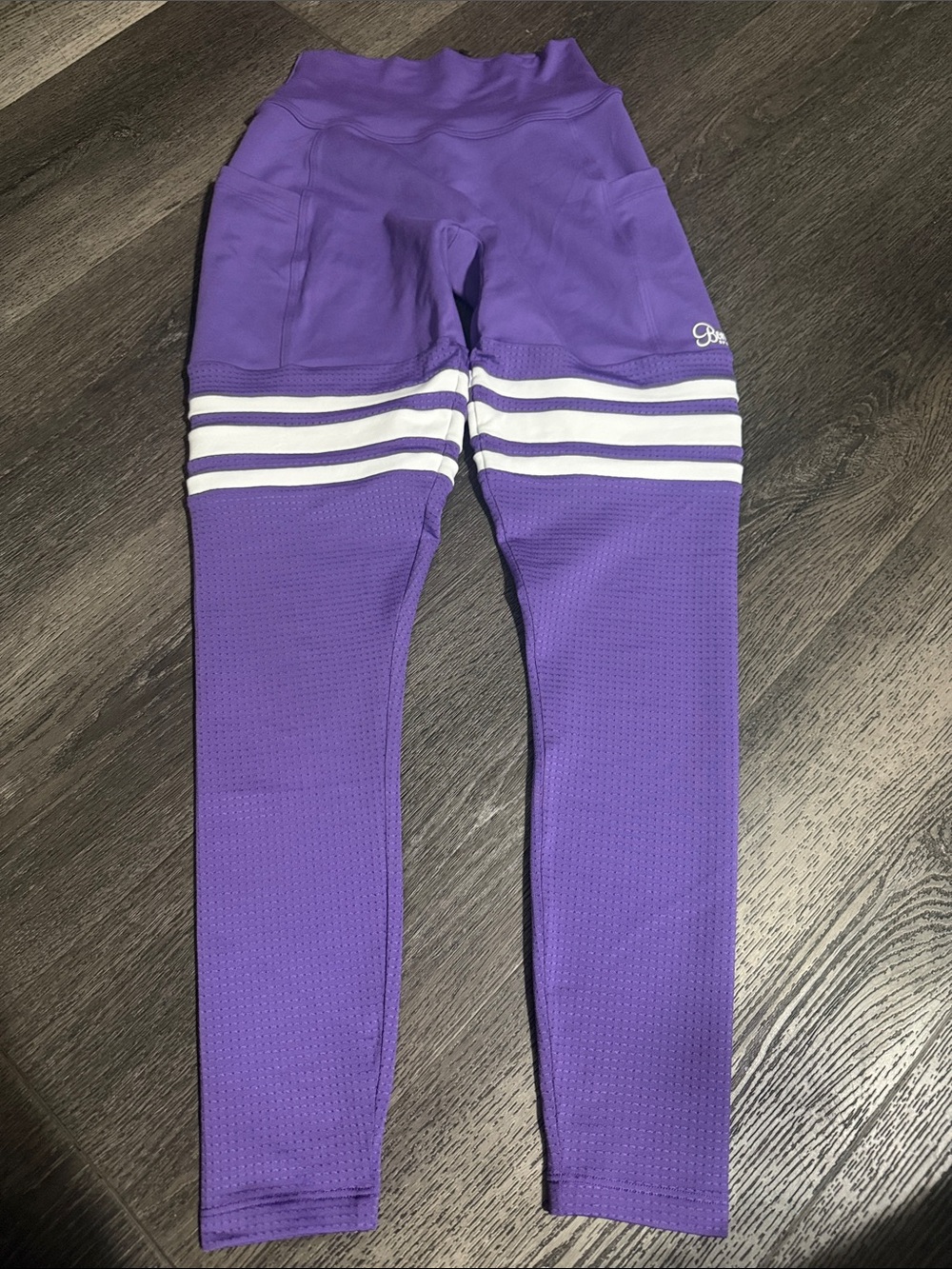 Bombshell sportswear royal purple Leggings with White Stripes